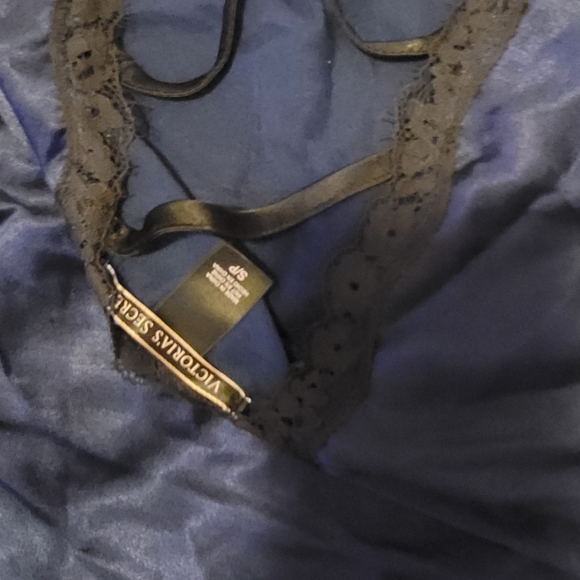 Satin Lace Slip-Navy w/Blck Lace! Halter w/straps-Side lace is see through! - Picture 5 of 5